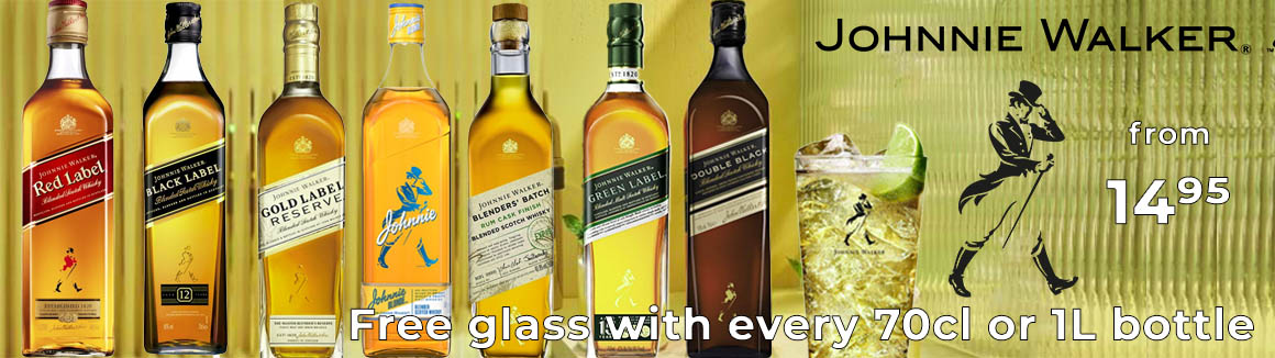 Johnnie Walker Free Glass with every 70cl or 1L bottle